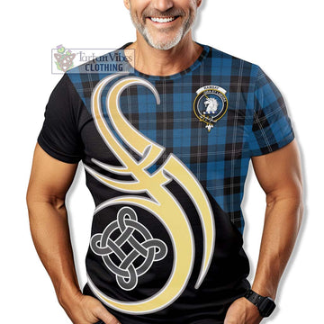 Ramsay Blue Hunting Tartan T-Shirt with Family Crest and Celtic Symbol Style