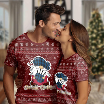 Ramsay Blue Hunting Clan Christmas Family T-Shirt with Funny Gnome Playing Bagpipes