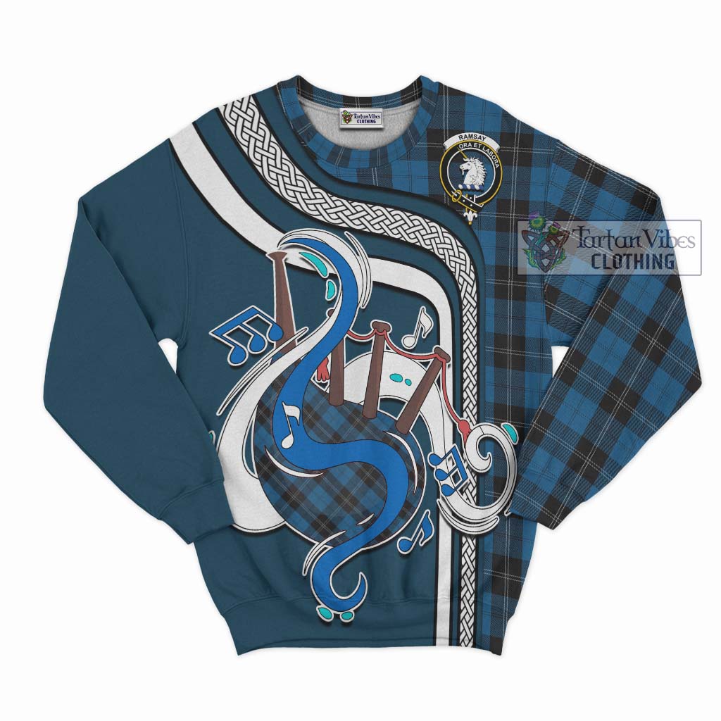 Tartan Vibes Clothing Ramsay Blue Hunting Tartan Sweatshirt with Epic Bagpipe Style