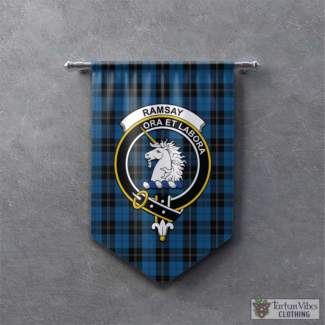 Tartan Vibes Clothing Ramsay Blue Hunting Tartan Gonfalon, Tartan Banner with Family Crest