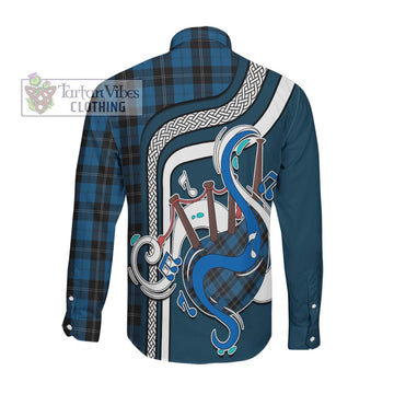 Ramsay Blue Hunting Tartan Long Sleeve Button Shirt with Epic Bagpipe Style