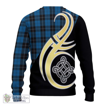 Ramsay Blue Hunting Tartan Ugly Sweater with Family Crest and Celtic Symbol Style