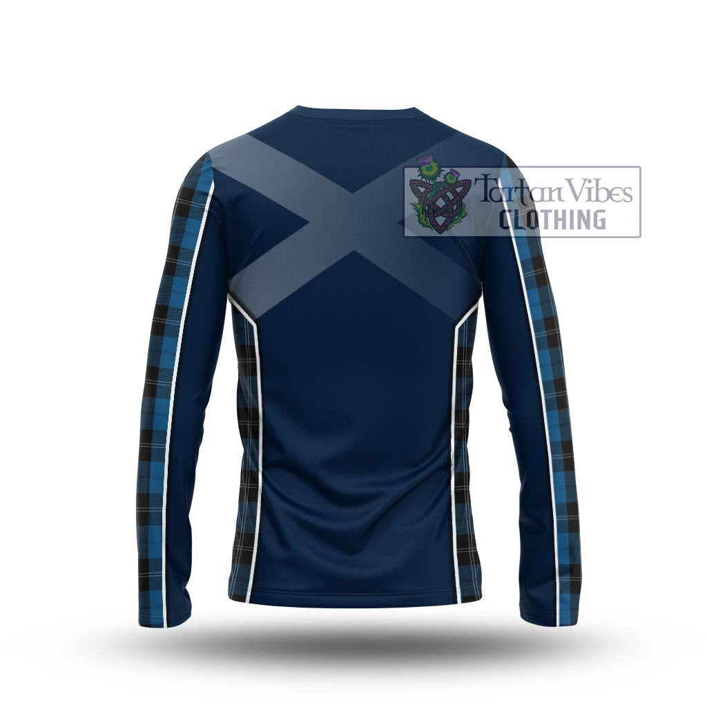 Tartan Vibes Clothing Ramsay Blue Hunting Tartan Long Sleeve T-Shirt with Family Crest and Lion Rampant Vibes Sport Style