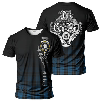 Ramsay Blue Hunting Tartan T-Shirt Featuring Alba Gu Brath Family Crest Celtic Inspired
