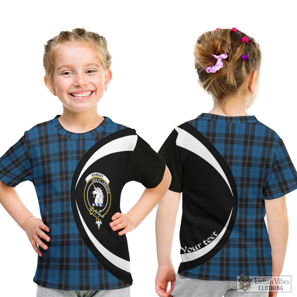 Tartan Vibes Clothing Ramsay Blue Hunting Tartan Kid T-Shirt with Family Crest Circle Style