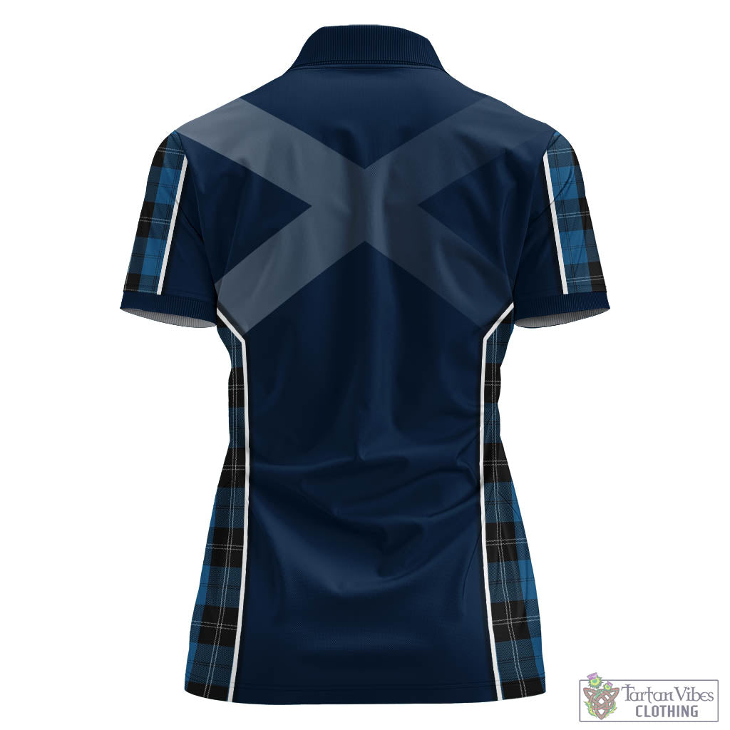 Tartan Vibes Clothing Ramsay Blue Hunting Tartan Women's Polo Shirt with Family Crest and Scottish Thistle Vibes Sport Style