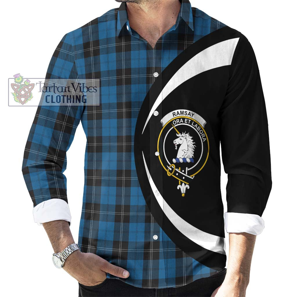 Ramsay Blue Hunting Tartan Long Sleeve Button Up with Family Crest Circle Style - Tartan Vibes Clothing