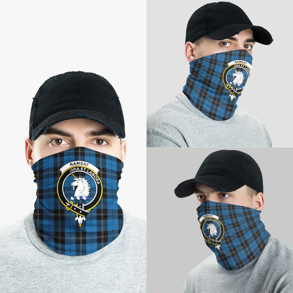 Ramsay Blue Hunting Tartan Neck Gaiters, Tartan Bandanas, Tartan Head Band with Family Crest