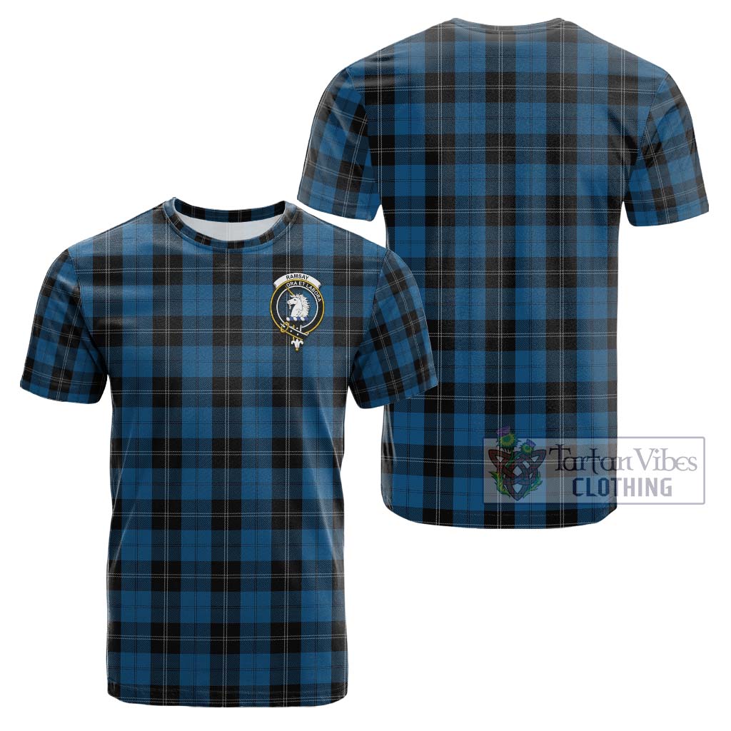 Tartan Vibes Clothing Ramsay Blue Hunting Tartan Cotton T-Shirt with Family Crest