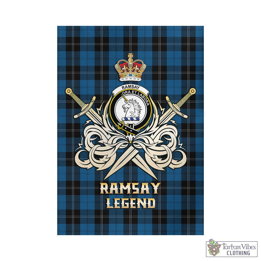 Tartan Vibes Clothing Ramsay Blue Hunting Tartan Flag with Clan Crest and the Golden Sword of Courageous Legacy