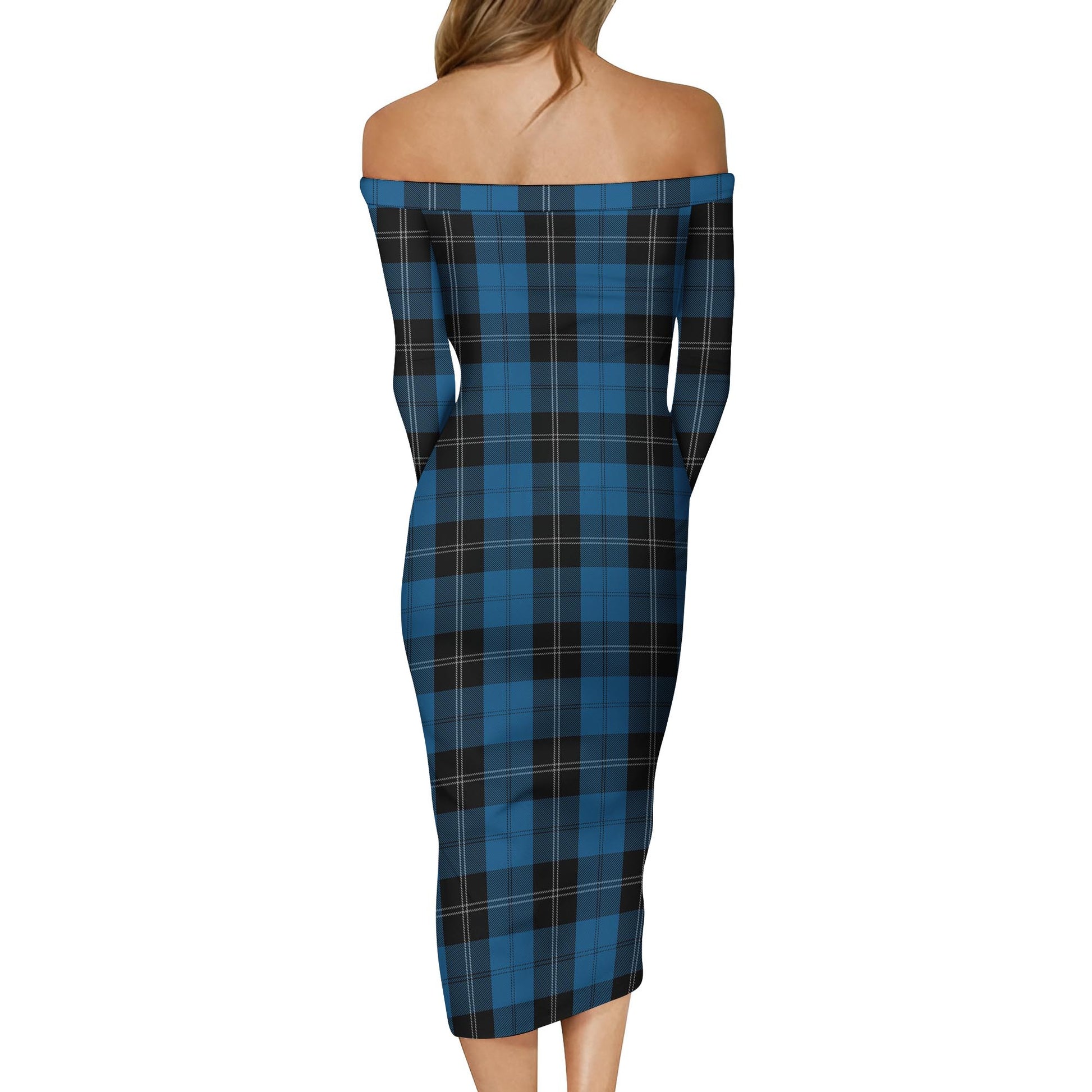 Ramsay Blue Hunting Tartan Off Shoulder Lady Dress - Tartanvibesclothing