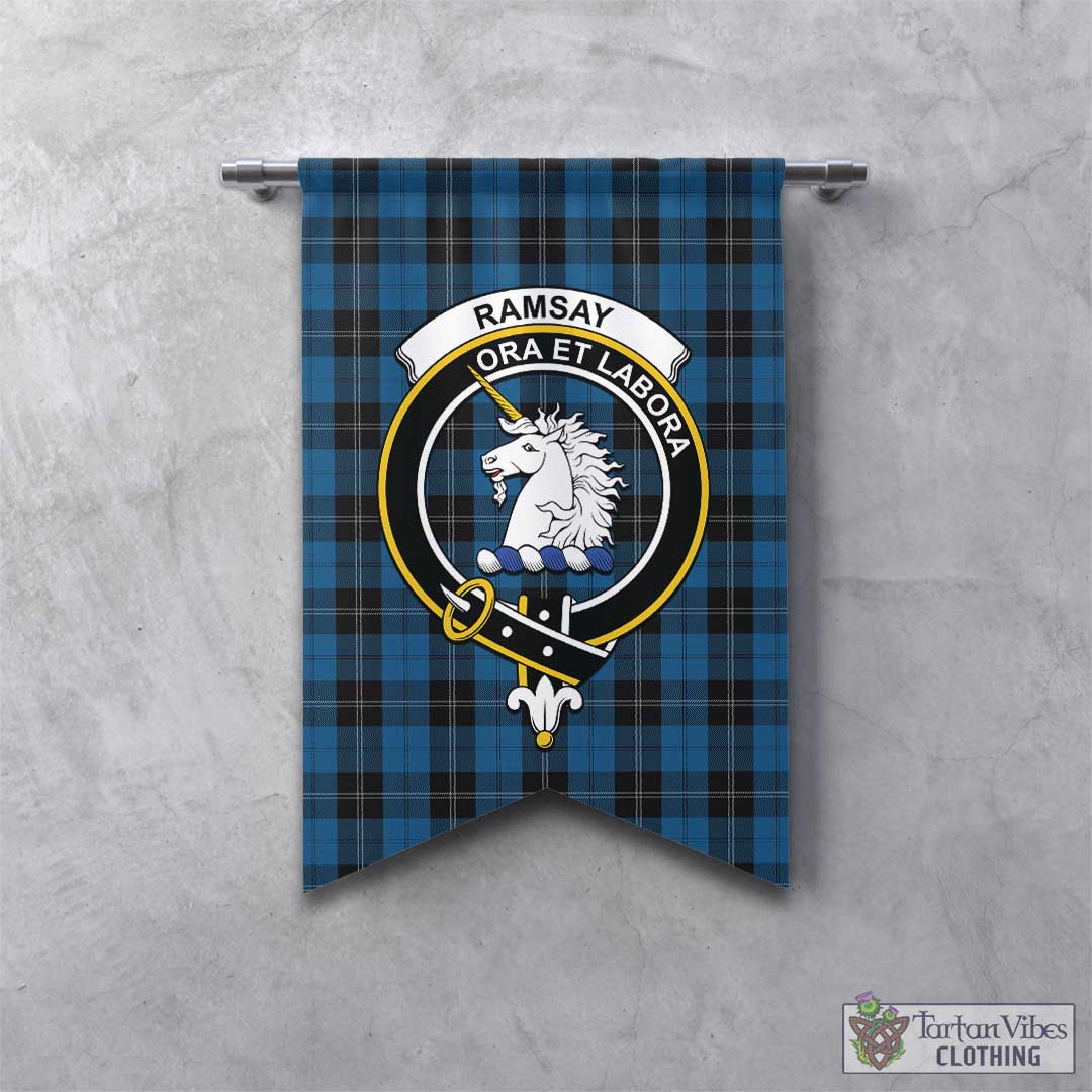 Tartan Vibes Clothing Ramsay Blue Hunting Tartan Gonfalon, Tartan Banner with Family Crest