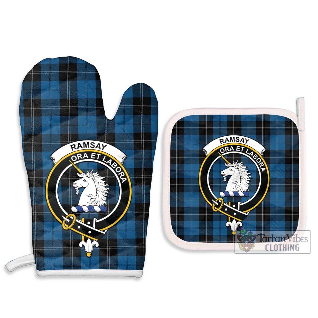 Tartan Vibes Clothing Ramsay Blue Hunting Tartan Combo Oven Mitt & Pot-Holder with Family Crest