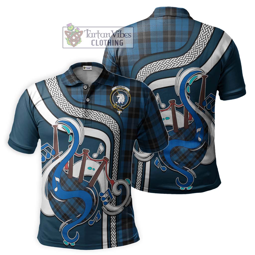 Tartan Vibes Clothing Ramsay Blue Hunting Tartan Polo Shirt with Epic Bagpipe Style