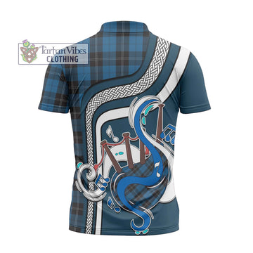 Ramsay Blue Hunting Tartan Zipper Polo Shirt with Epic Bagpipe Style