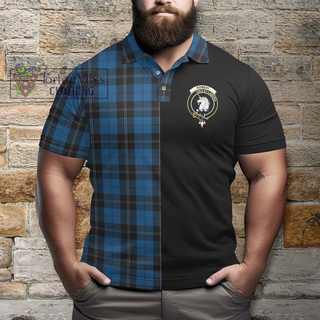 Tartan Vibes Clothing Ramsay Blue Hunting Tartan Polo Shirt with Family Crest and Half Of Me Style