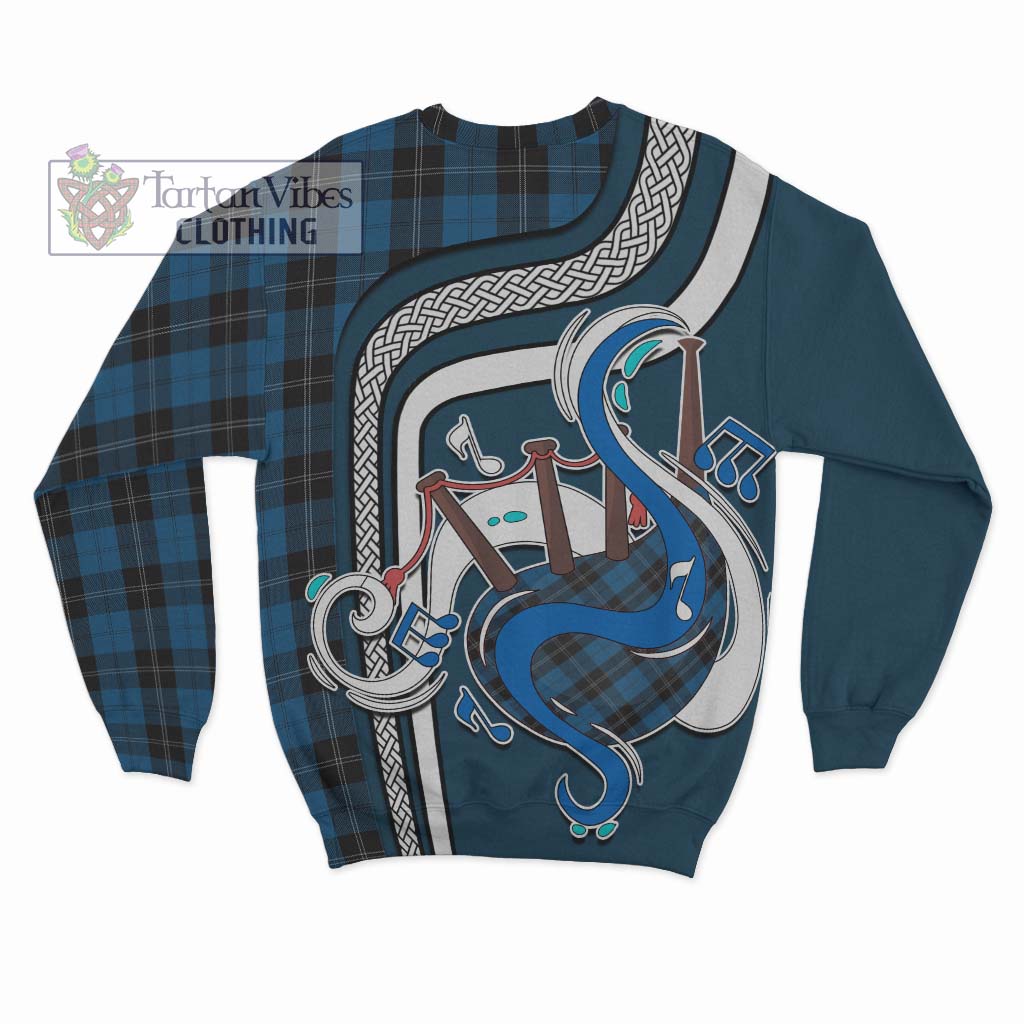 Tartan Vibes Clothing Ramsay Blue Hunting Tartan Sweatshirt with Epic Bagpipe Style