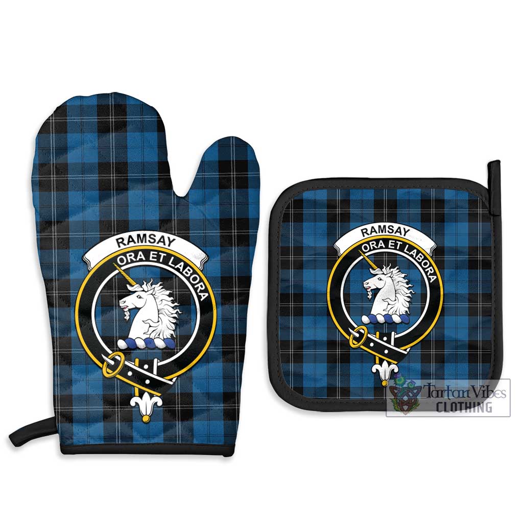 Tartan Vibes Clothing Ramsay Blue Hunting Tartan Combo Oven Mitt & Pot-Holder with Family Crest