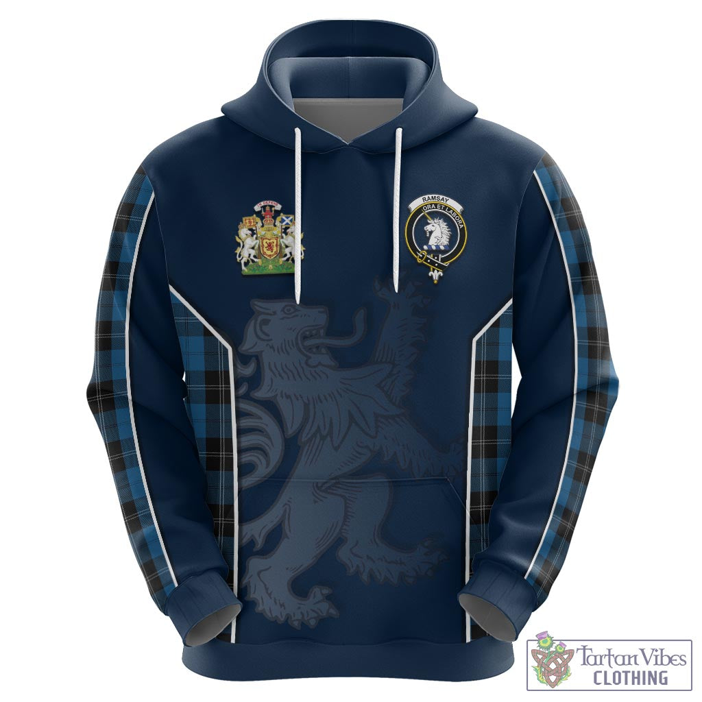 Tartan Vibes Clothing Ramsay Blue Hunting Tartan Hoodie with Family Crest and Lion Rampant Vibes Sport Style