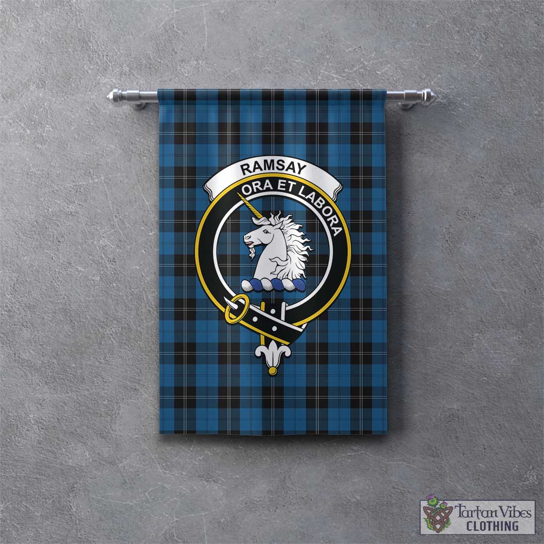 Tartan Vibes Clothing Ramsay Blue Hunting Tartan Gonfalon, Tartan Banner with Family Crest