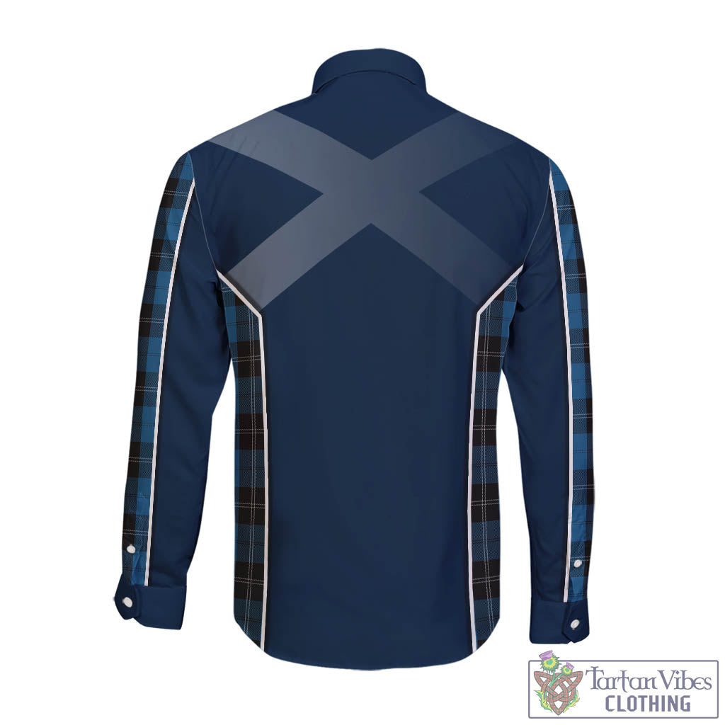 Ramsay Blue Hunting Tartan Long Sleeve Button Up Shirt with Family Crest and Lion Rampant Vibes Sport Style