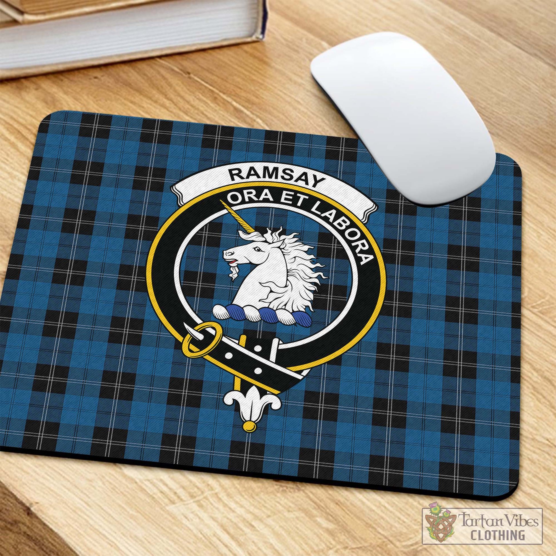 Tartan Vibes Clothing Ramsay Blue Hunting Tartan Mouse Pad with Family Crest