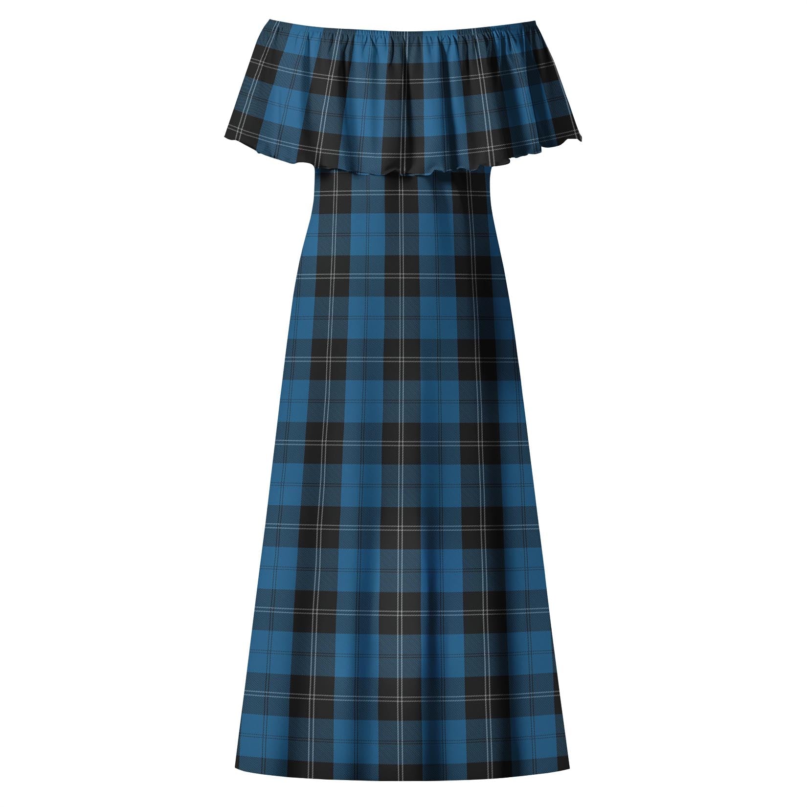 Ramsay Blue Hunting Tartan Off Shoulder Long Dress - Tartanvibesclothing