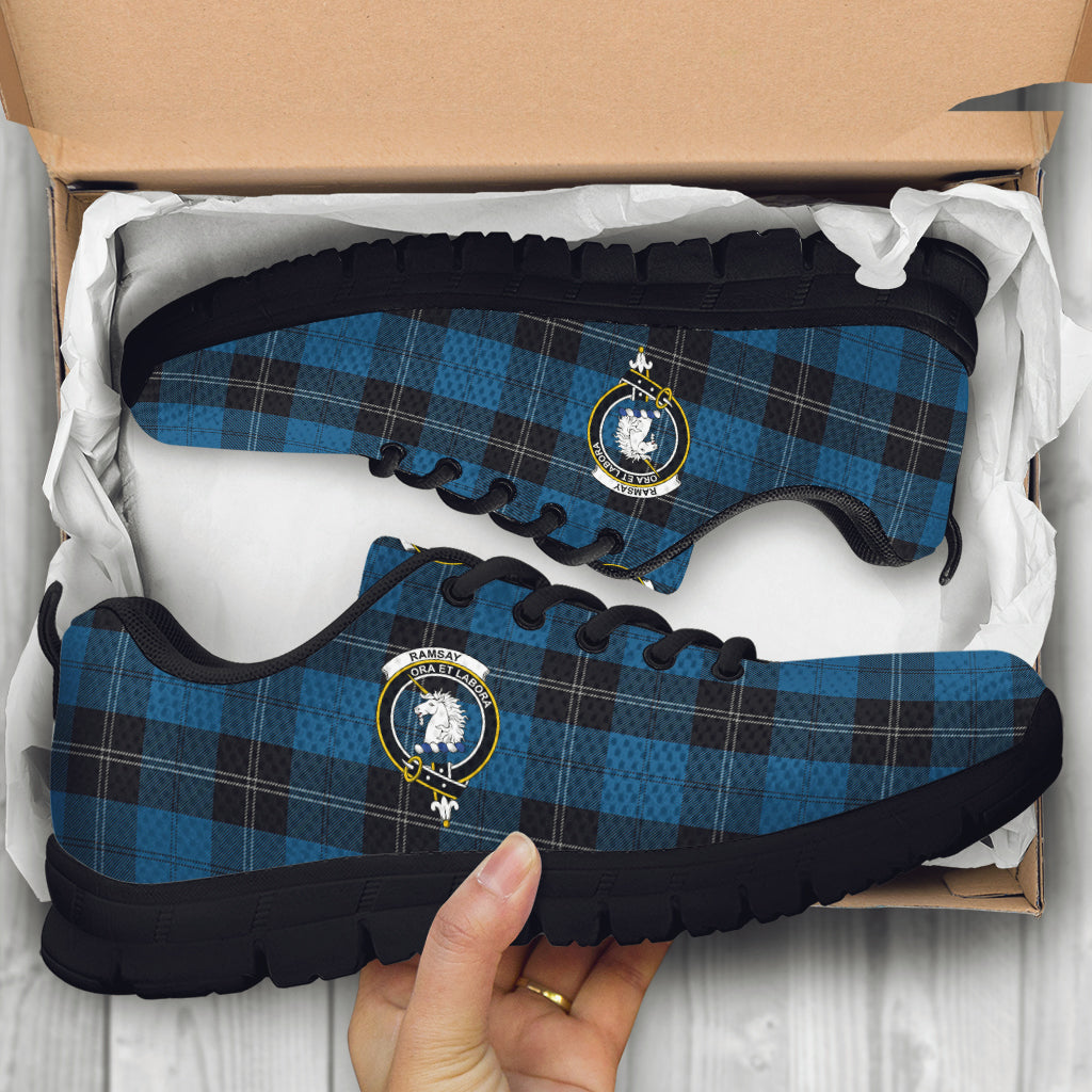 Ramsay Blue Hunting Tartan Sneakers with Family Crest - Tartan Vibes Clothing