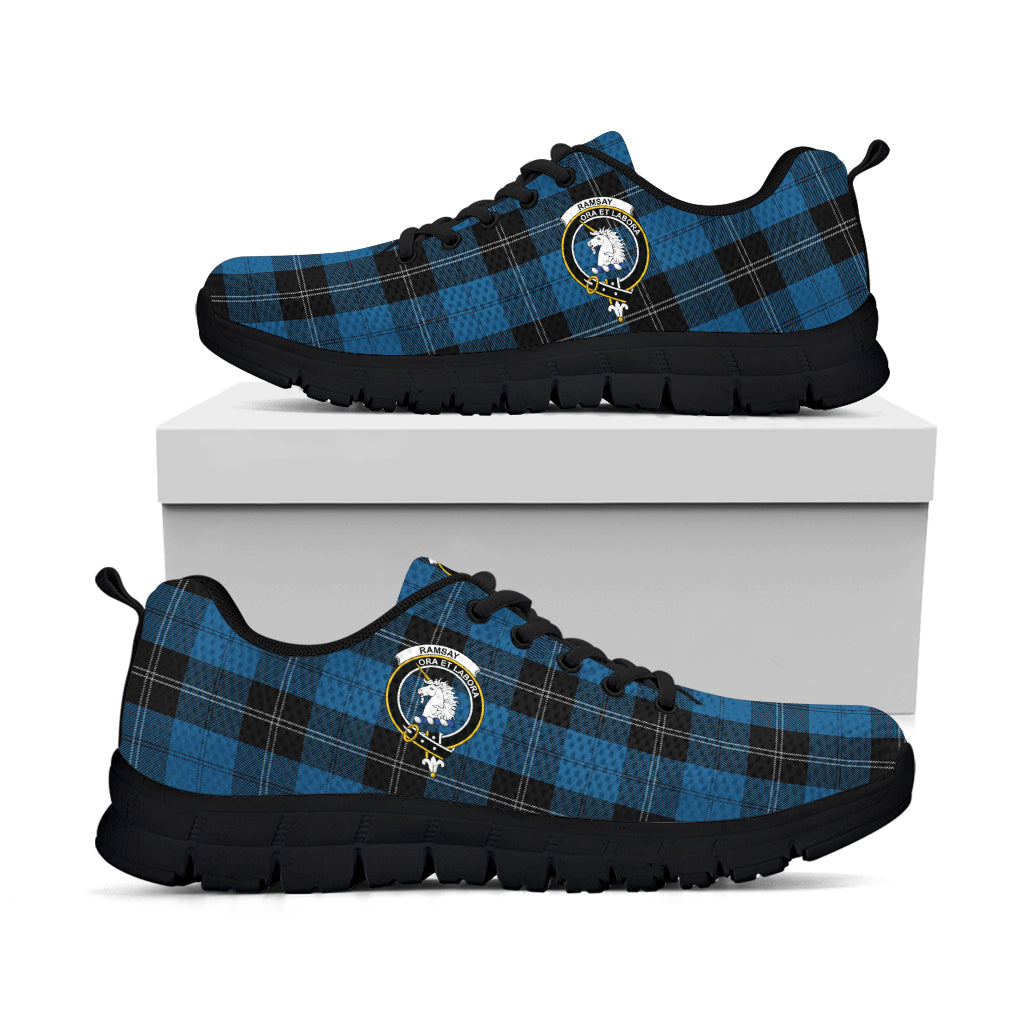 Ramsay Blue Hunting Tartan Sneakers with Family Crest - Tartan Vibes Clothing