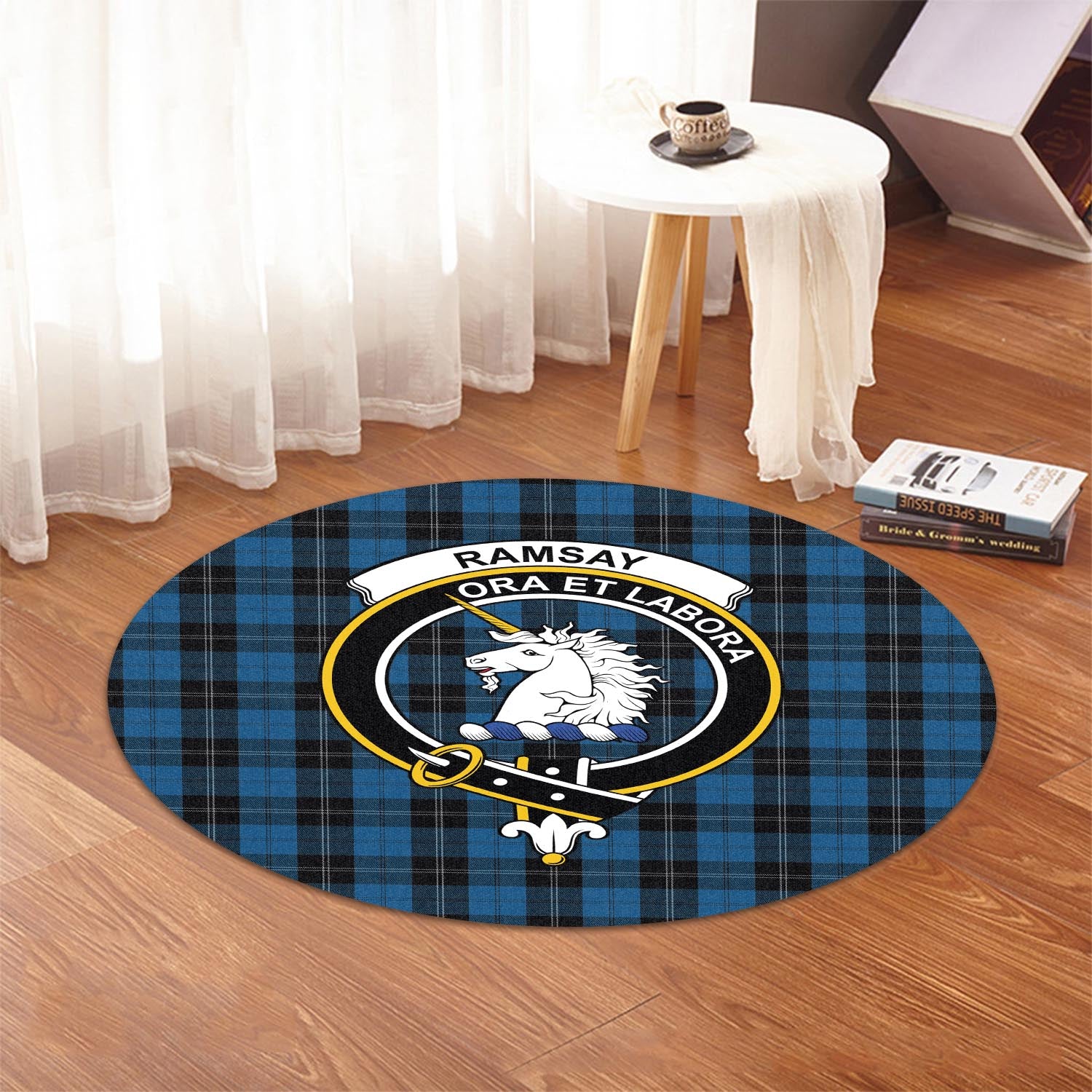 ramsay-blue-hunting-tartan-round-rug-with-family-crest