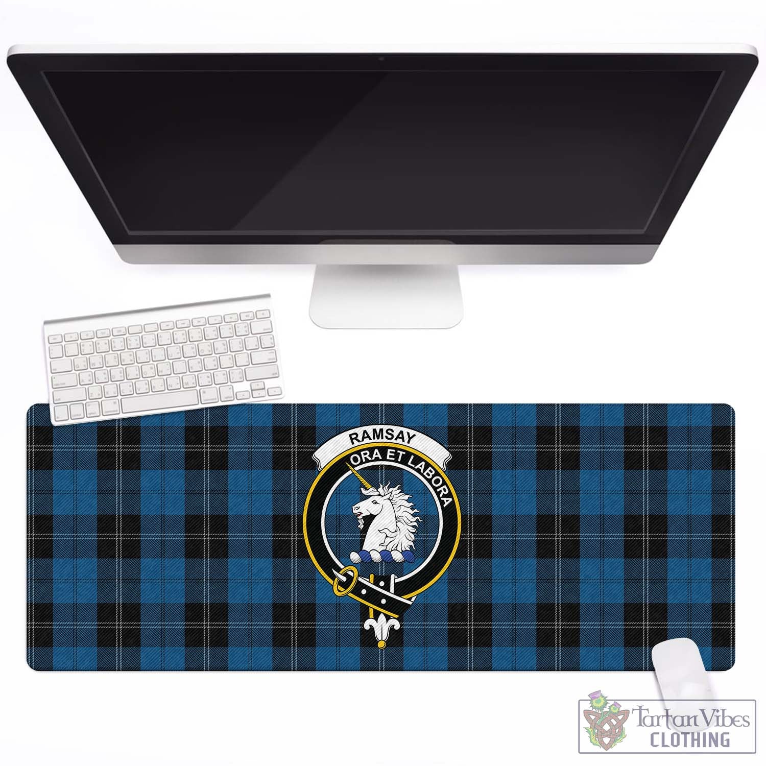 Tartan Vibes Clothing Ramsay Blue Hunting Tartan Mouse Pad with Family Crest