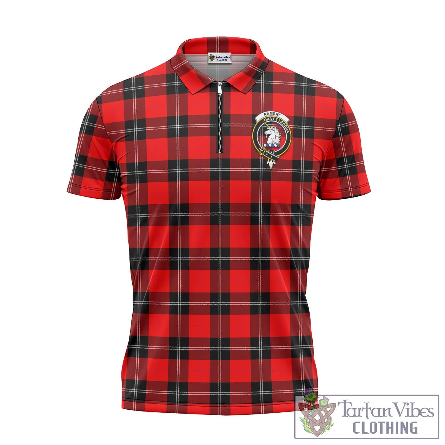 Tartan Vibes Clothing Ramsay Modern Tartan Zipper Polo Shirt with Family Crest