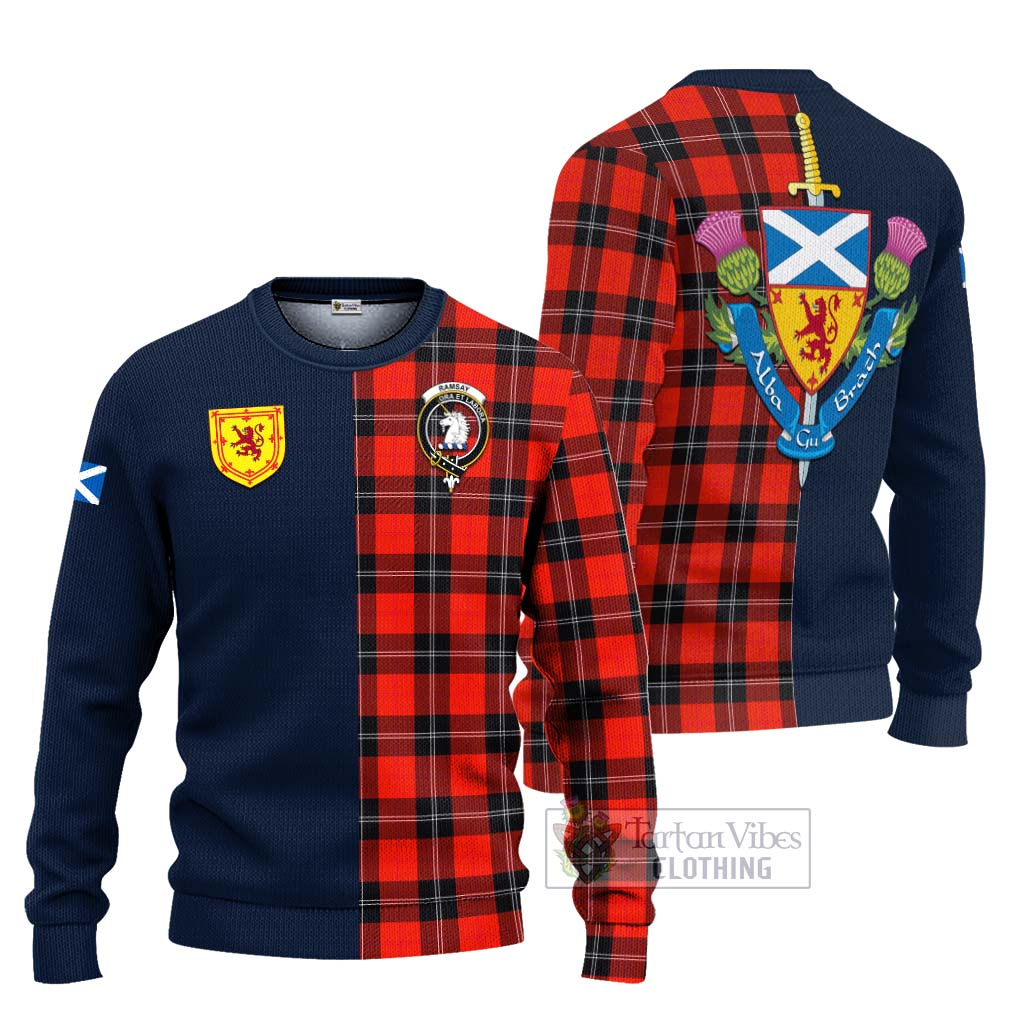 Tartan Vibes Clothing Ramsay Modern Tartan Knitted Sweater with Scottish Lion Royal Arm Half Style