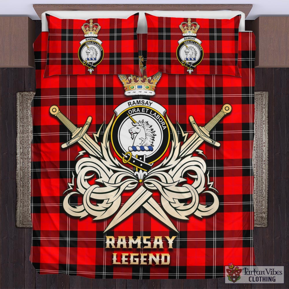 Tartan Vibes Clothing Ramsay Modern Tartan Bedding Set with Clan Crest and the Golden Sword of Courageous Legacy