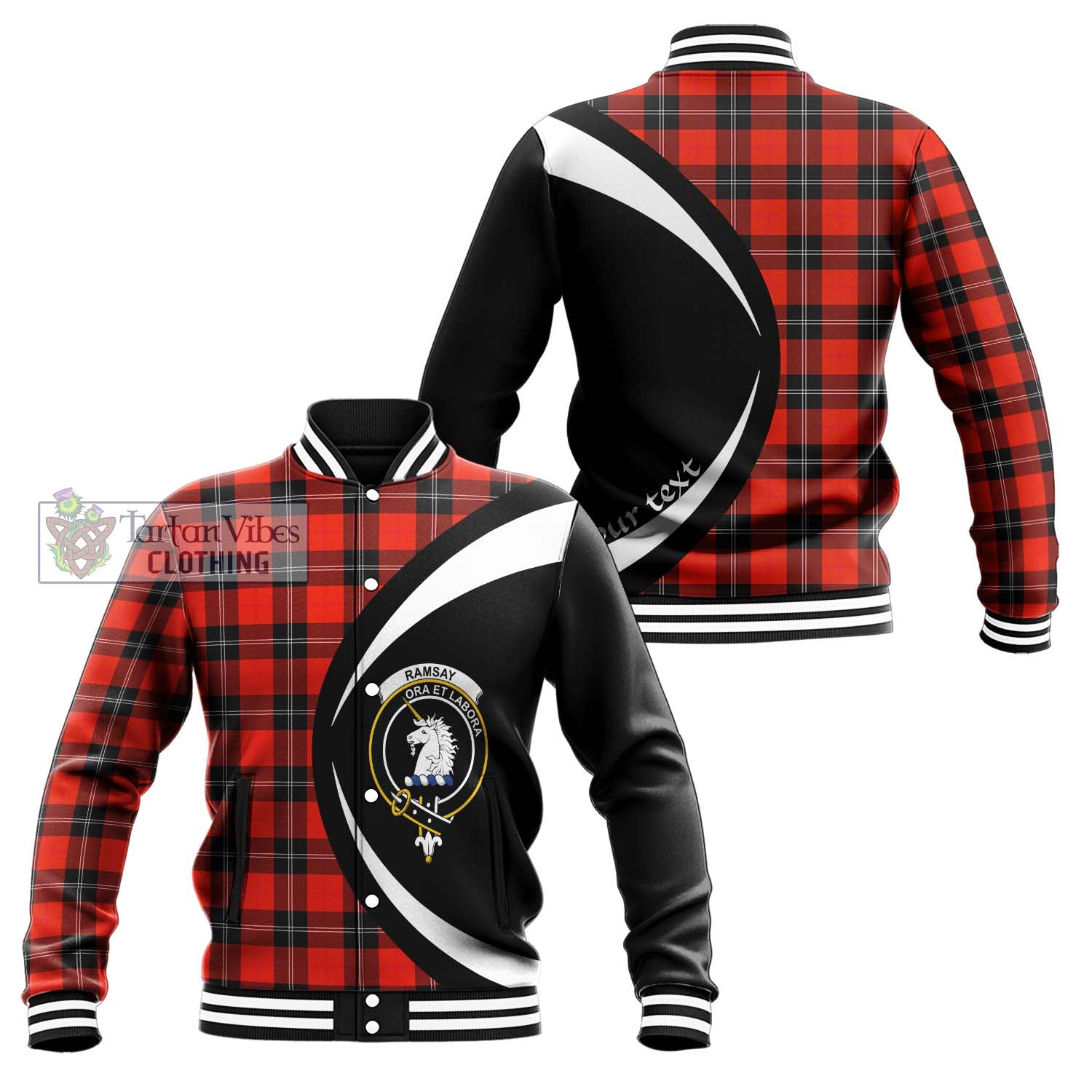 Tartan Vibes Clothing Ramsay Modern Tartan Baseball Jacket with Family Crest Circle Style