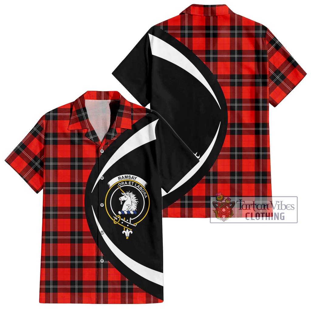 Ramsay Modern Tartan Short Sleeve Button Up with Family Crest Circle Style Kid - Tartan Vibes Clothing