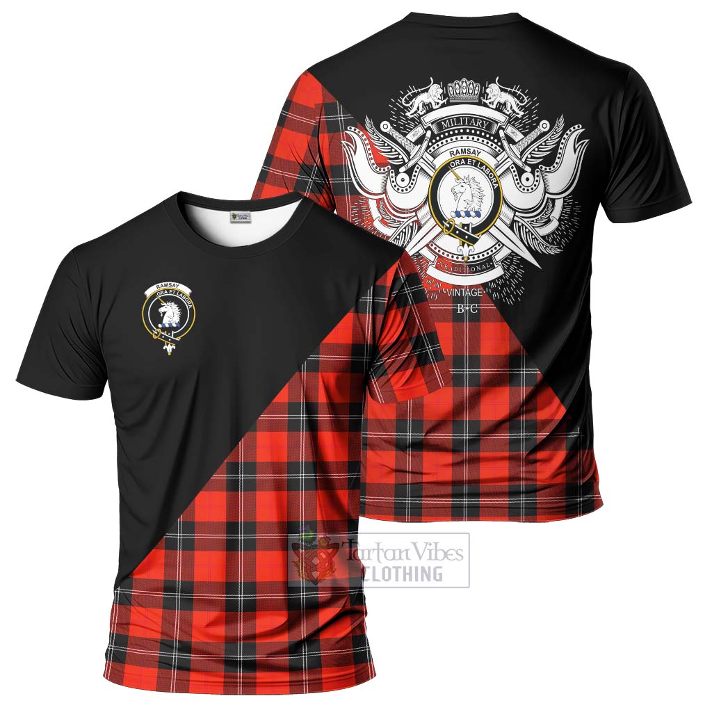 Tartan Vibes Clothing Ramsay Modern Tartan T-Shirt with Family Crest and Military Logo Style