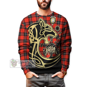Ramsay Modern Tartan Sweatshirt with Family Crest Celtic Wolf Style