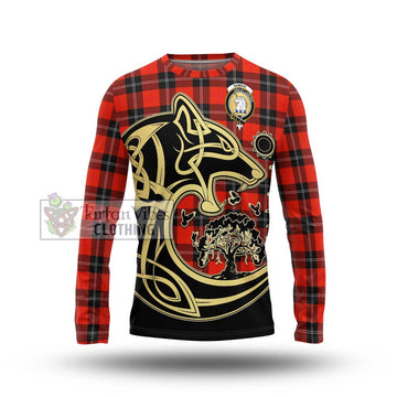 Ramsay Modern Tartan Long Sleeve T-Shirt with Family Crest Celtic Wolf Style