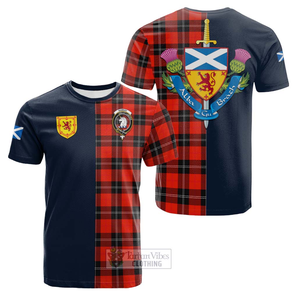 Tartan Vibes Clothing Ramsay Modern Tartan Cotton T-shirt with Scottish Lion Royal Arm Half Style