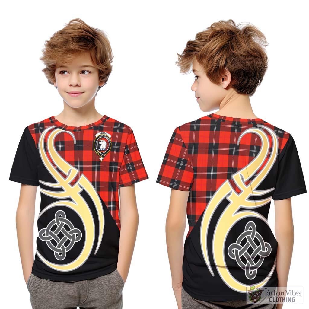 Ramsay Modern Tartan Kid T-Shirt with Family Crest and Celtic Symbol Style Youth XL Size14 - Tartan Vibes Clothing