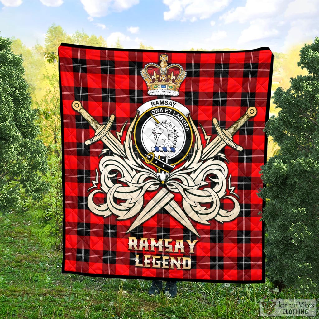 Tartan Vibes Clothing Ramsay Modern Tartan Quilt with Clan Crest and the Golden Sword of Courageous Legacy