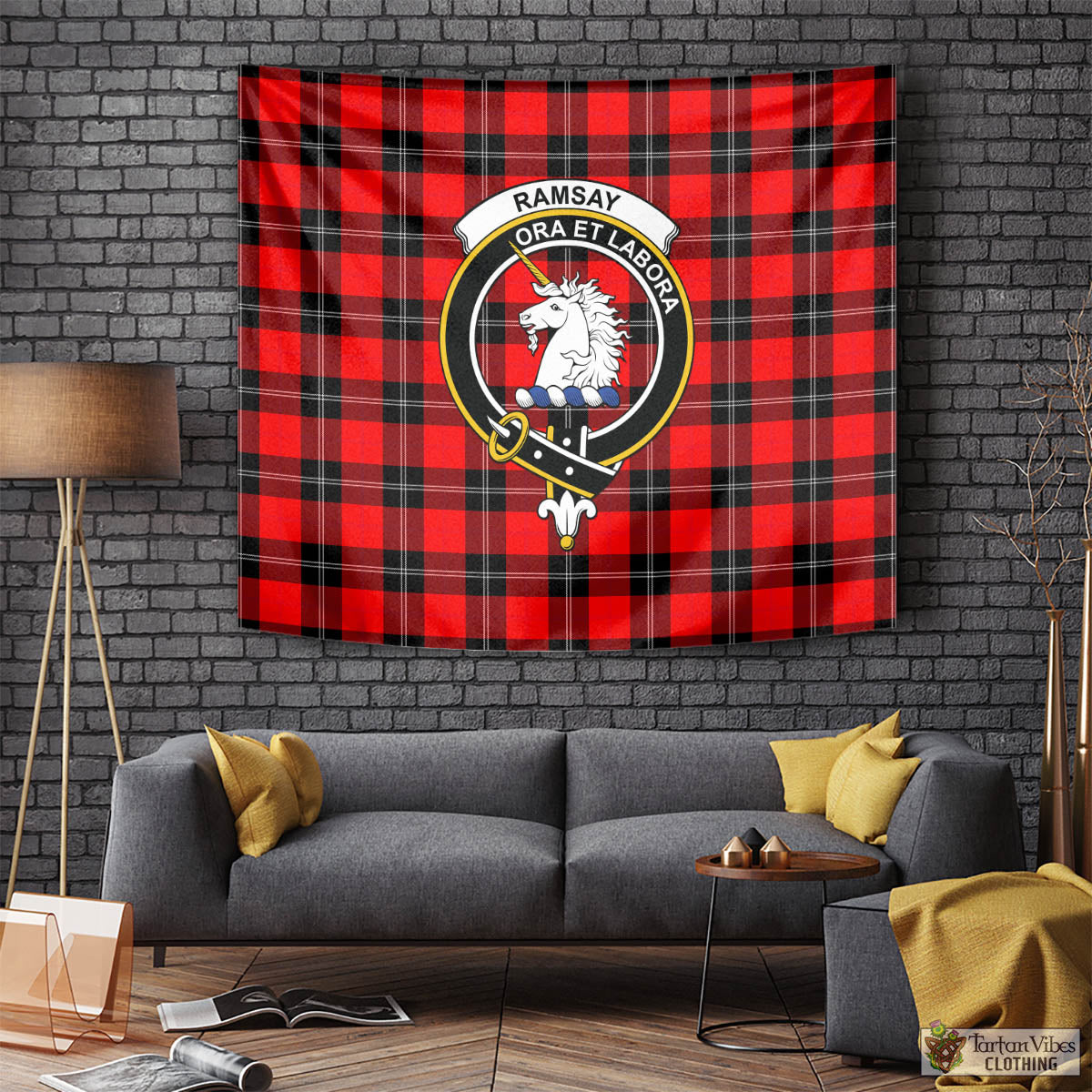 Tartan Vibes Clothing Ramsay Modern Tartan Tapestry Wall Hanging and Home Decor for Room with Family Crest