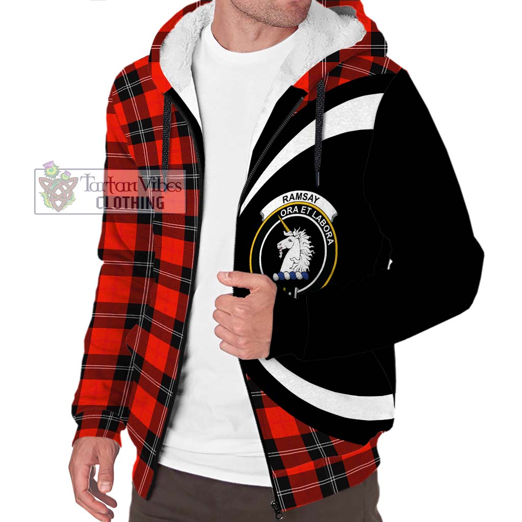 Ramsay Modern Tartan Sherpa Hoodie with Family Crest Circle Style Unisex S - Tartan Vibes Clothing