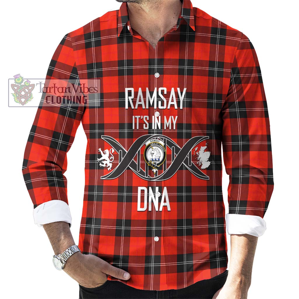 Tartan Vibes Clothing Ramsay Modern Tartan Long Sleeve Button Shirt with Family Crest DNA In Me Style