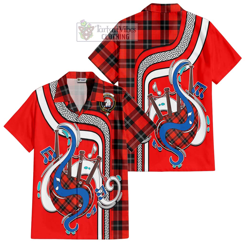 Tartan Vibes Clothing Ramsay Modern Tartan Short Sleeve Button Shirt with Epic Bagpipe Style