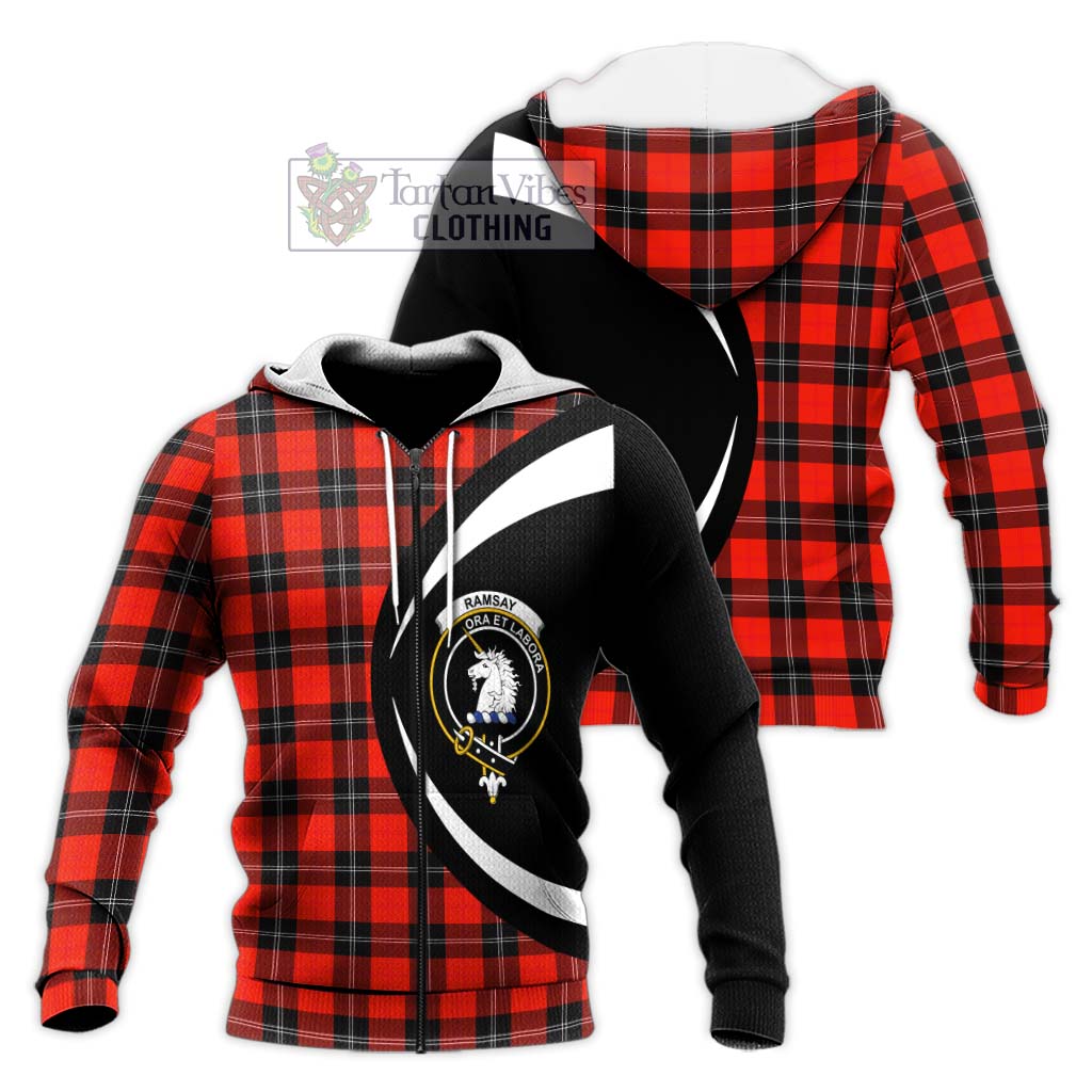 Ramsay Modern Tartan Knitted Hoodie with Family Crest Circle Style Unisex Knitted Zip Hoodie - Tartan Vibes Clothing