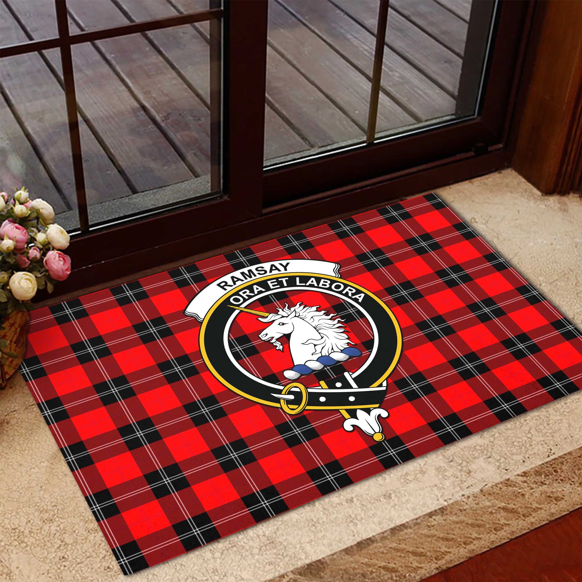 Ramsay Modern Tartan Door Mat with Family Crest - Tartanvibesclothing