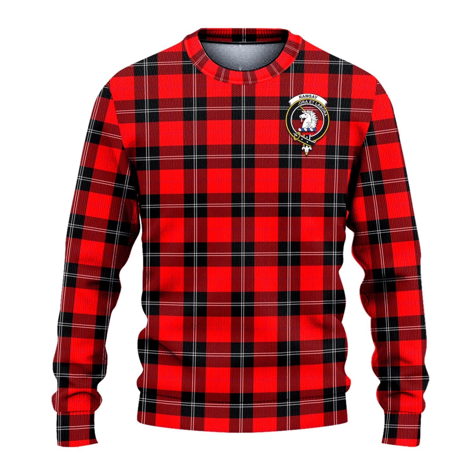 Ramsay Modern Tartan Knitted Sweater with Family Crest - Tartanvibesclothing