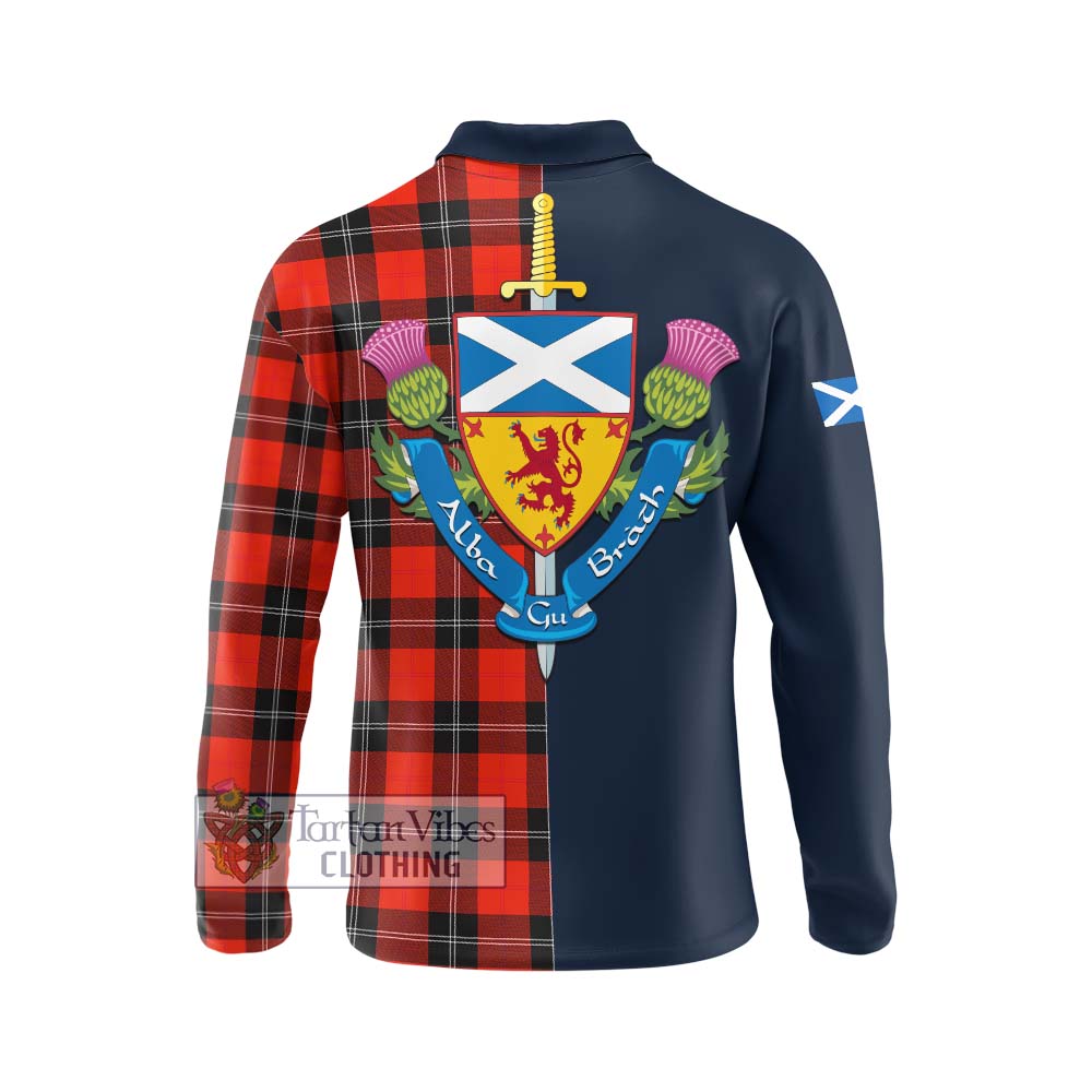 Tartan Vibes Clothing Ramsay Modern Tartan Long Sleeve Polo Shirt with Scottish Lion Royal Arm Half Style